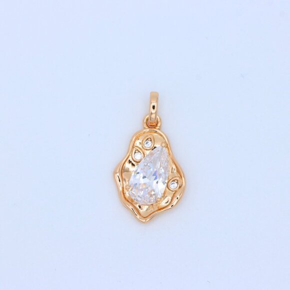 "Elegant White Teardrop Pendant in Gold Plated Artistic Frame, XPPT1731 - Picture 10 of 13